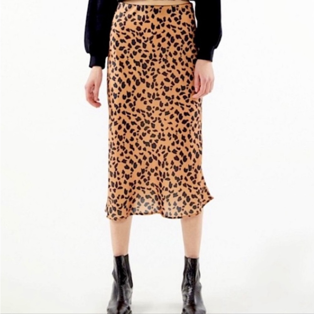 Urban Outfitters Cheetah Satin Midi Skirt